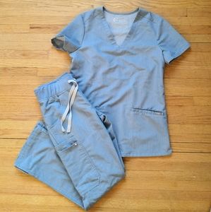 Women's Figs Scrubs Heather Blue Scrub Set Petite